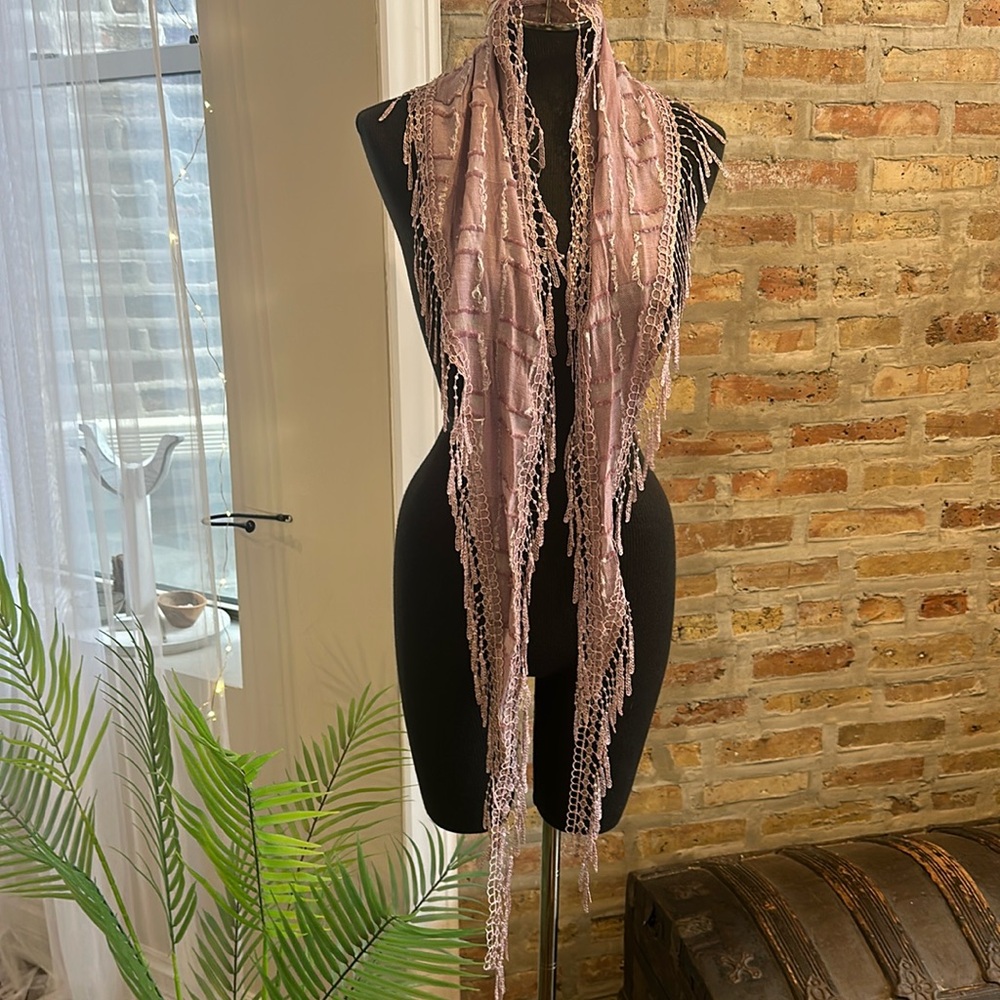 Dusty rose pink cotton and viscous accent scarf